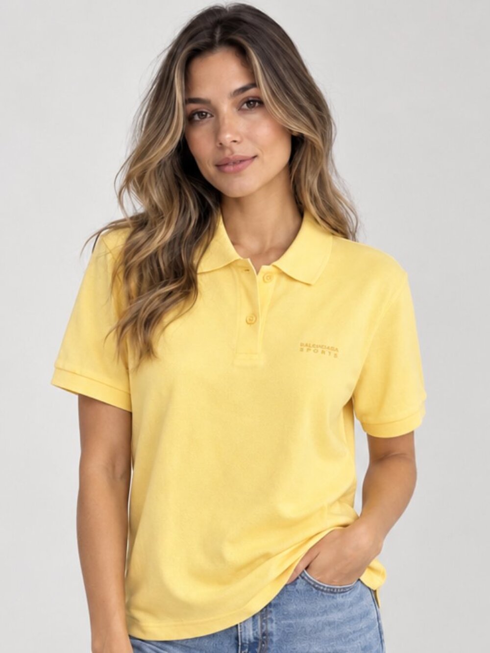 Authentic Balenciaga Sport Woman Butter Yellow Polo Size M